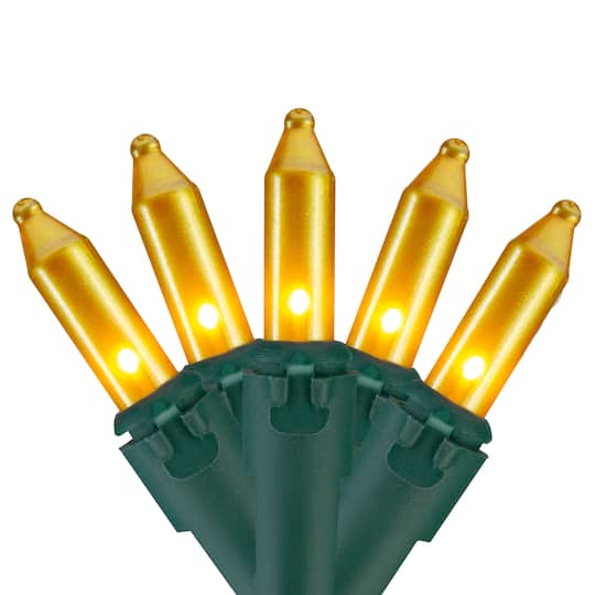 100ct. Opaque Gold Mini Christmas Lights Set With Green Wire